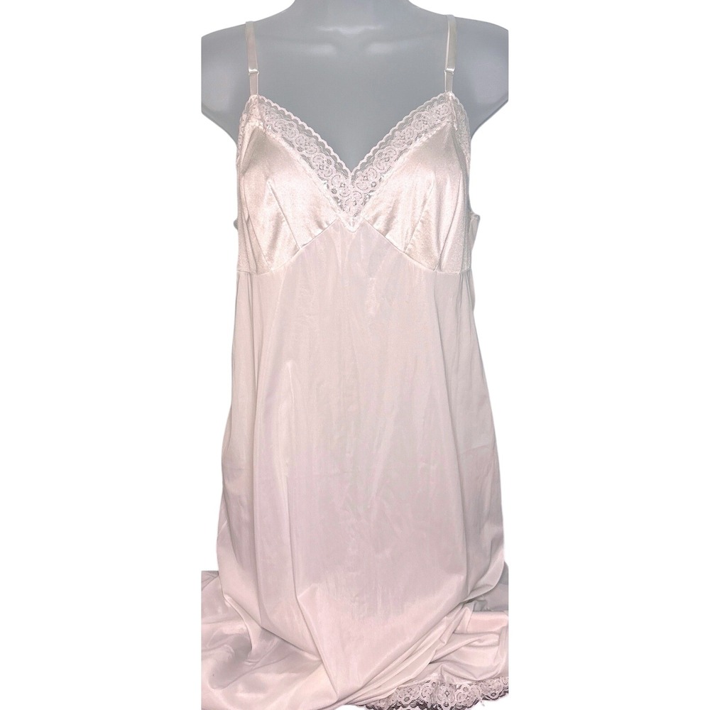 O'Malley‎ L 26 Full Slip Women White Lace Trim Adjustable Straps V-Neck lingerie